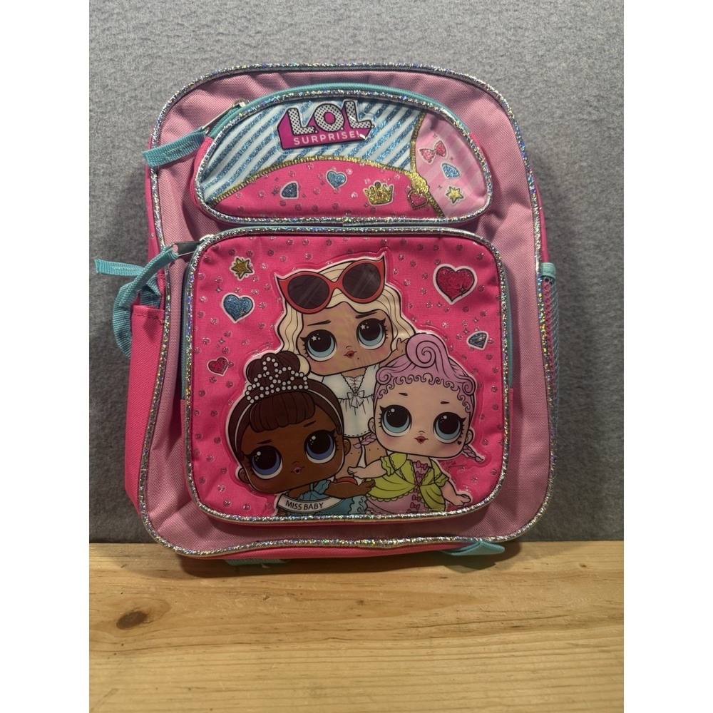 L.O.L. Surprise! Pink Glitter Small Kids 12" School Backpack Zip Pockets NWT
